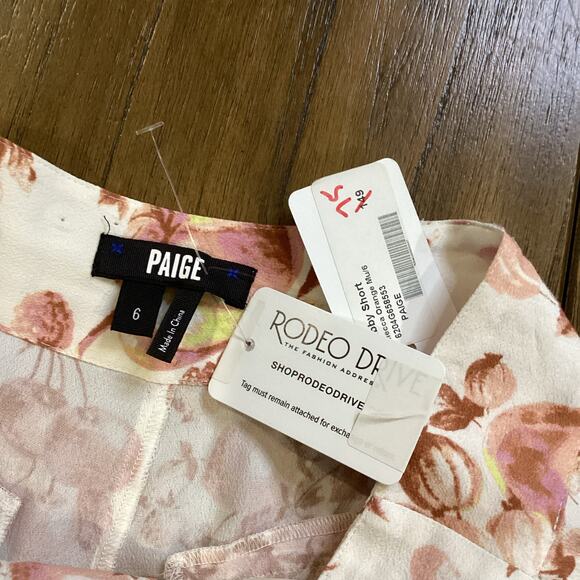 Paige High Rise Floral Fruit Mecca Orange Tabby Shorts Pleated viscose Sz 6 NWT - Picture 5 of 9